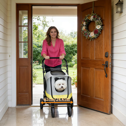 Foldable Dog Pet Jogging Stroller for Travel, Outdoor Walking, One-click Folding M Size