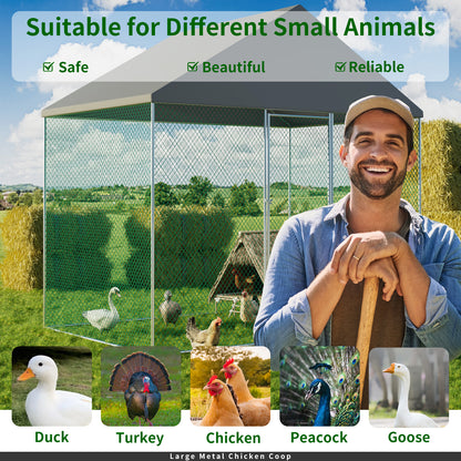 Large Chicken Coop Cage: Jumbo Large Galvanized Metal Chicken Coop Poultry Run Cage with Full Cover, High Walk-in Enclosure, Use for Outdoor Backyard