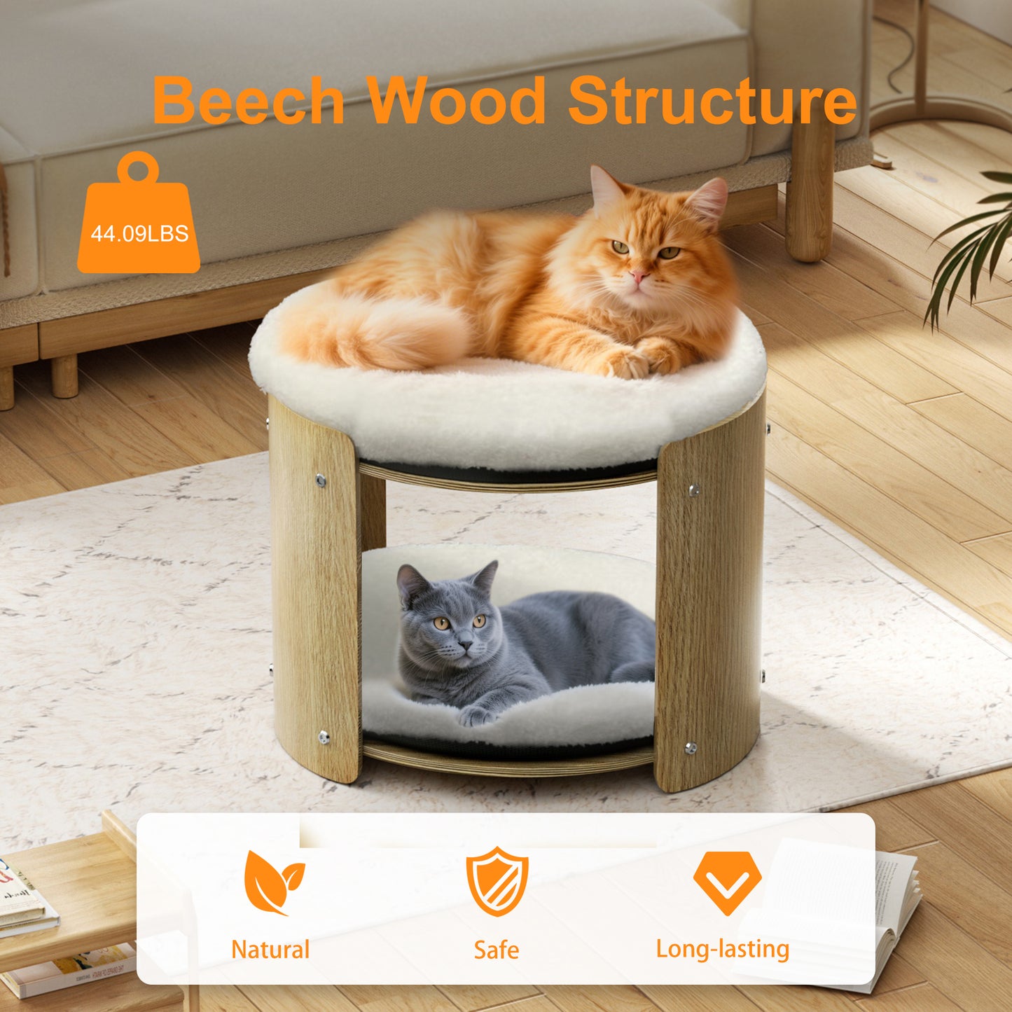 2-Tier Elevated Cat Bed Double Cat Tower Bed for Indoor Cats, Thicker Plush Mats