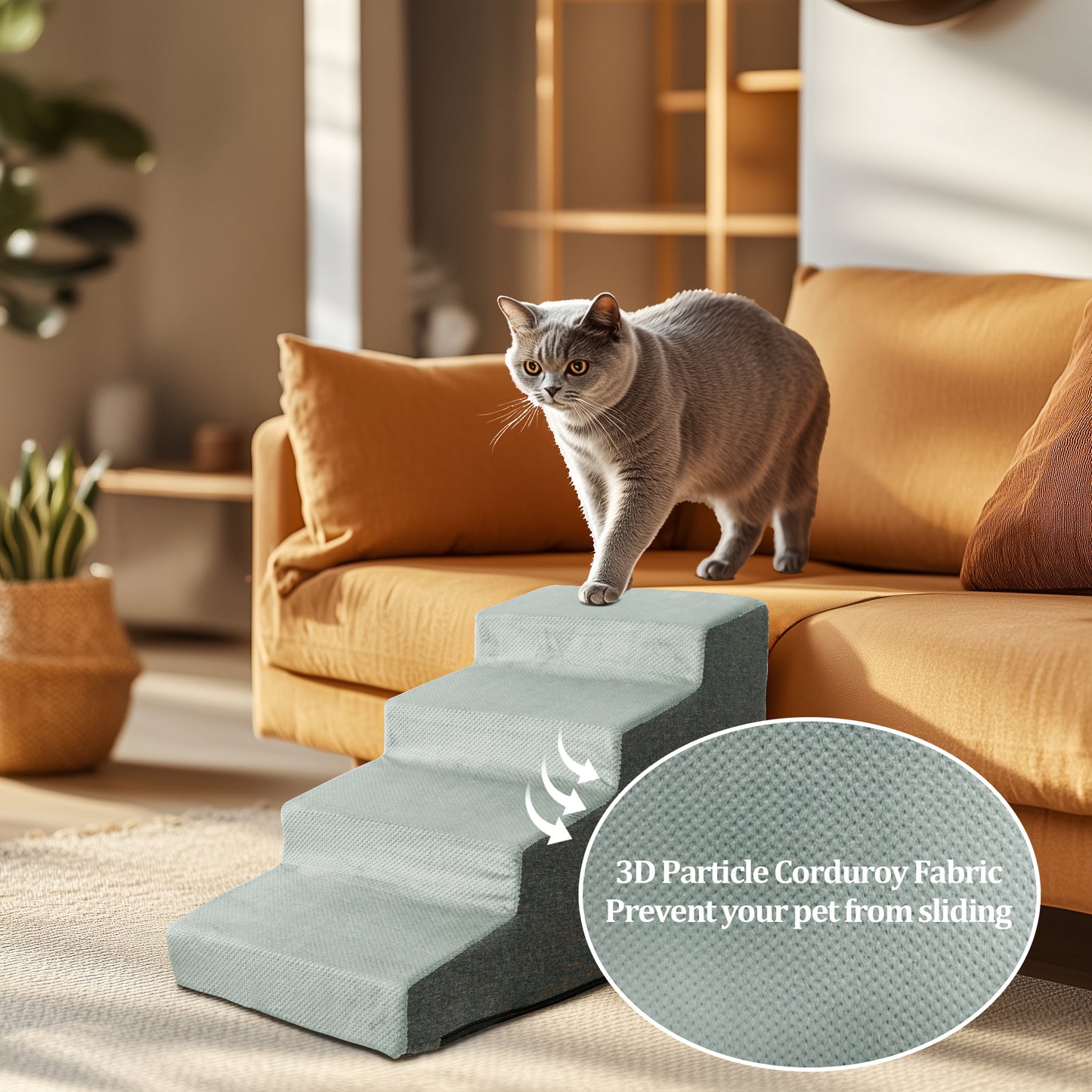Sponge Dog Stairs for Bed & Sofa, 4 Step Dog Stairs, Dog Bed Steps for High Places, Non-Slip Gray Pet Stairs for Small Dogs