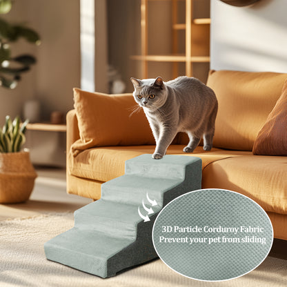Sponge Dog Stairs for Bed & Sofa, 4 Step Dog Stairs, Dog Bed Steps for High Places, Non-Slip Gray Pet Stairs for Small Dogs