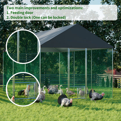 Large Chicken Coop Cage: Jumbo Large Galvanized Metal Chicken Coop Poultry Run Cage with Full Cover, High Walk-in Enclosure, Use for Outdoor Backyard