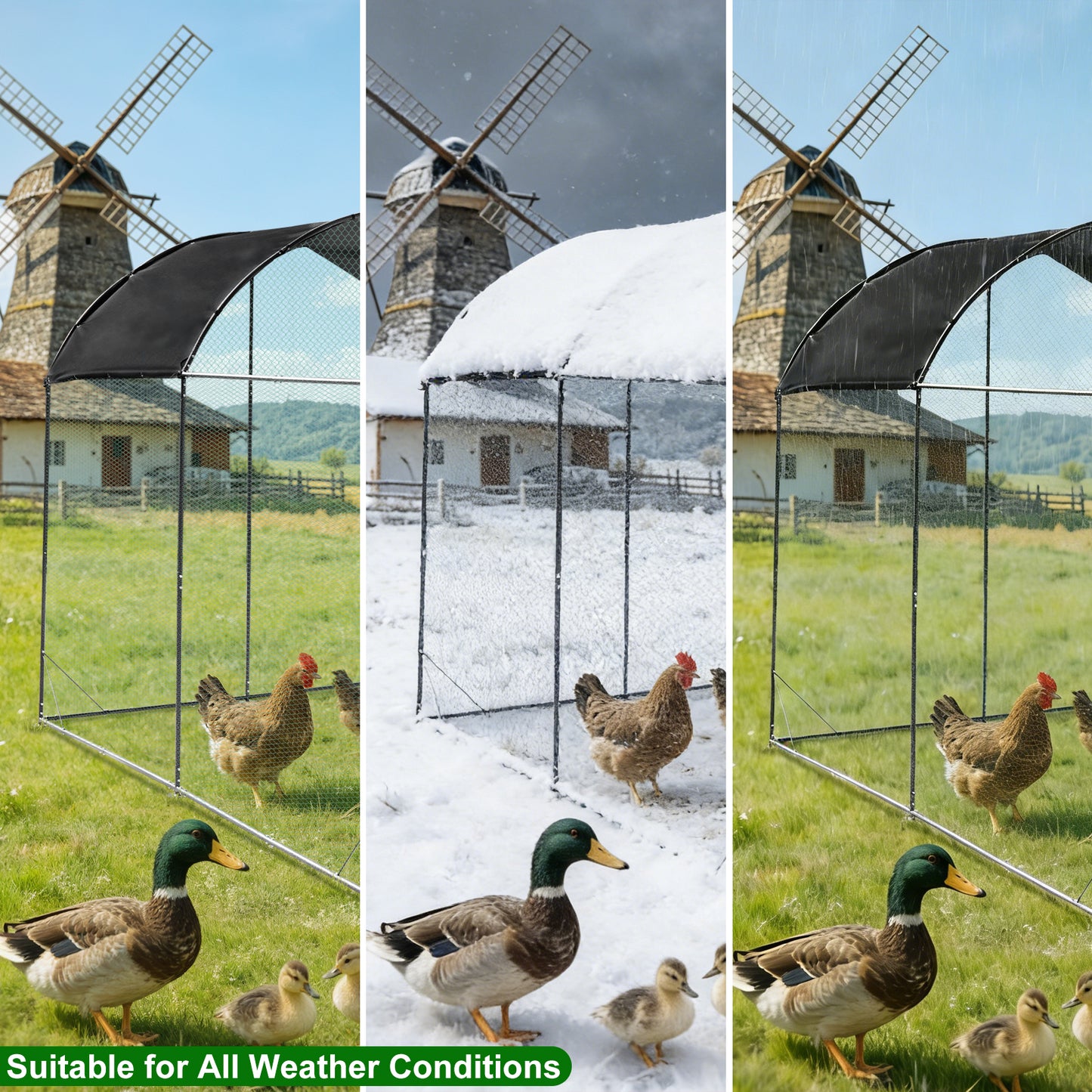 Walk in Chicken Coop Run, Large Metal Chicken Coop with Roof Cover, Outdoor Chicken Pens with Top, Heavy Duty Steel Poultry Enclosure for Backyard Farm