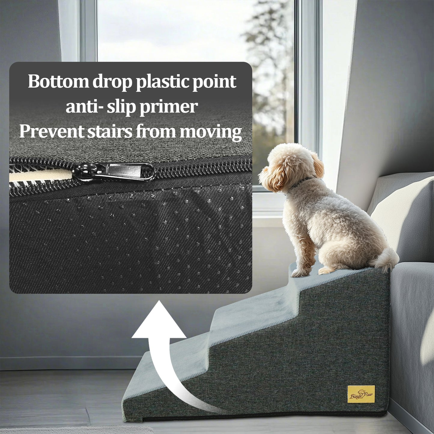 Sponge Dog Stairs for Bed & Sofa, 4 Step Dog Stairs, Dog Bed Steps for High Places, Non-Slip Gray Pet Stairs for Small Dogs