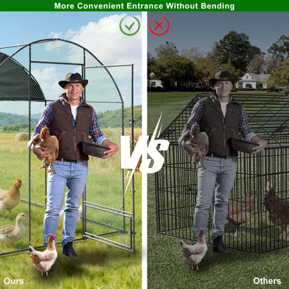 Walk in Chicken Coop Run, Large Metal Chicken Coop with Roof Cover, Outdoor Chicken Pens with Top, Heavy Duty Steel Poultry Enclosure for Backyard Farm