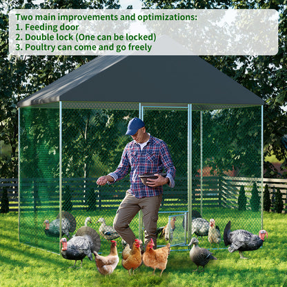 Large Chicken Coop Cage: Jumbo Large Galvanized Metal Chicken Coop Poultry Run Cage with Full Cover, High Walk-in Enclosure, Use for Outdoor Backyard
