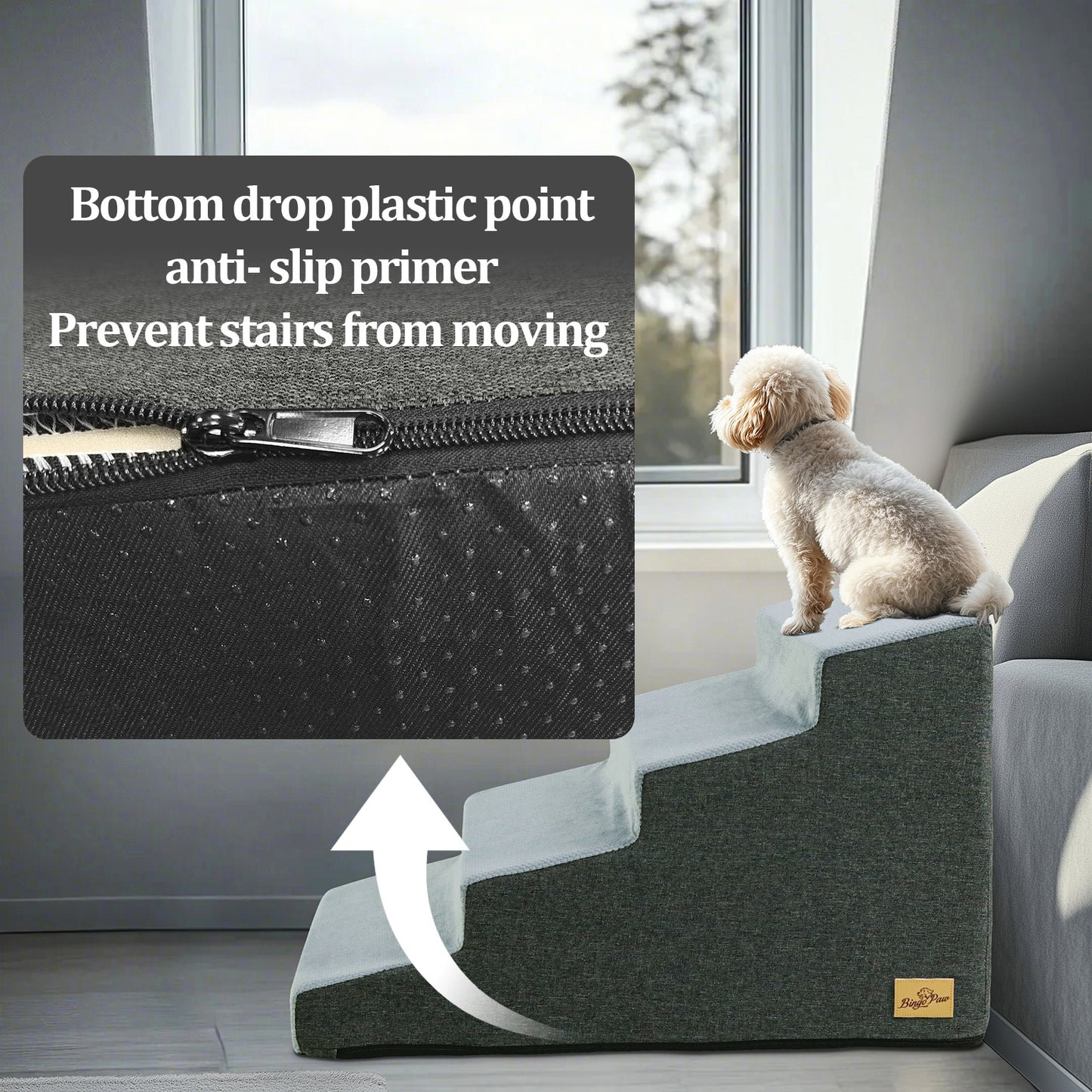 Sponge Dog Stairs for Bed & Sofa, 4 Step Dog Stairs, Dog Bed Steps for High Places, Non-Slip Gray Pet Stairs for Small Dogs