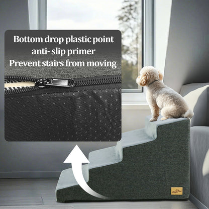 Sponge Dog Stairs for Bed & Sofa, 4 Step Dog Stairs, Dog Bed Steps for High Places, Non-Slip Gray Pet Stairs for Small Dogs
