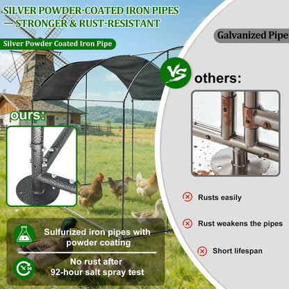 Walk in Chicken Coop Run, Large Metal Chicken Coop with Roof Cover, Outdoor Chicken Pens with Top, Heavy Duty Steel Poultry Enclosure for Backyard Farm