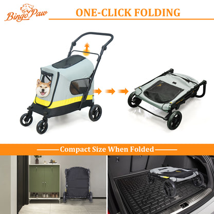 Foldable Dog Pet Jogging Stroller for Travel, Outdoor Walking, One-click Folding M Size