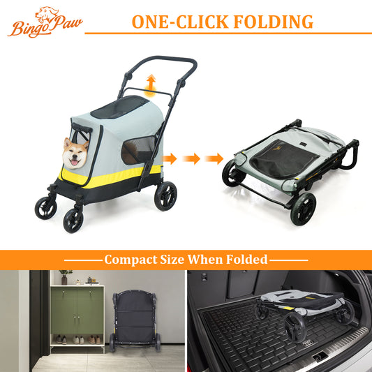 Foldable Dog Pet Jogging Stroller for Travel, Outdoor Walking, One-click Folding M Size