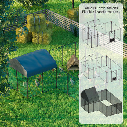 Walk-in Poultry Chicken Coop,Duck Goose Fence with Waterproof and UV Cover,Large Metal Hen House for Outdoor,Farm 12.9x10.2x5.1ft