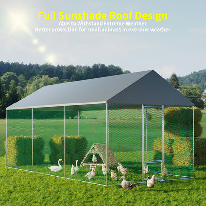 Large Chicken Coop Cage: Jumbo Large Galvanized Metal Chicken Coop Poultry Run Cage with Full Cover, High Walk-in Enclosure, Use for Outdoor Backyard