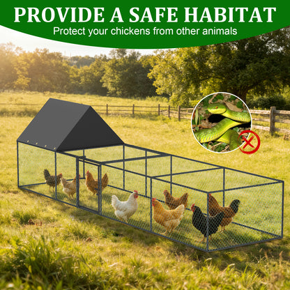 Metal Chicken Coop Outdoor Walk-In Hen House, Small Chicken Cage with Roof Cover, Heavy Duty Poultry Run Pen for Ducks and Quails