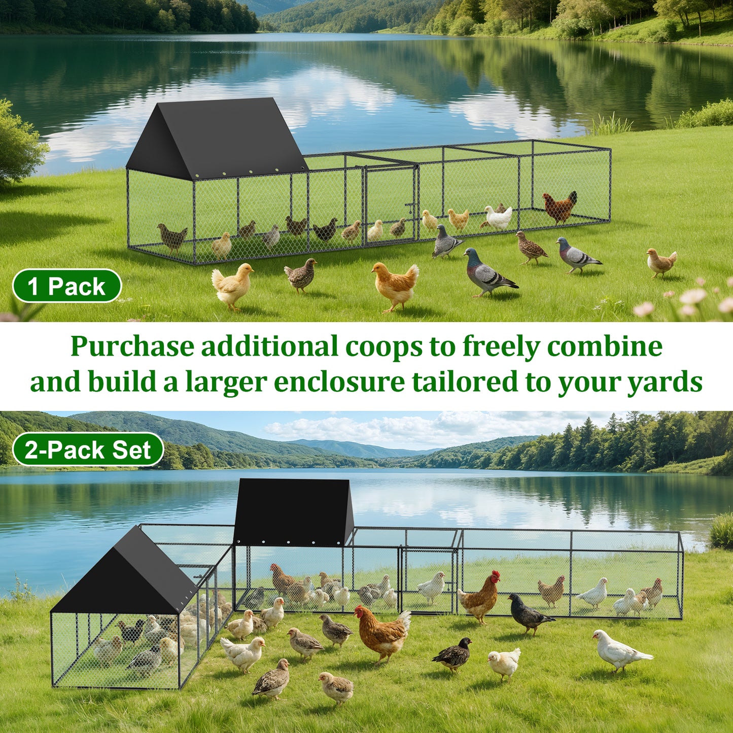 Metal Chicken Coop Outdoor Walk-In Hen House, Small Chicken Cage with Roof Cover, Heavy Duty Poultry Run Pen for Ducks and Quails