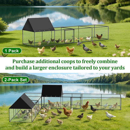 Metal Chicken Coop Outdoor Walk-In Hen House, Small Chicken Cage with Roof Cover, Heavy Duty Poultry Run Pen for Ducks and Quails