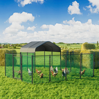 Walk-in Poultry Chicken Coop,Duck Goose Fence with Waterproof and UV Cover,Large Metal Hen House for Outdoor,Farm 12.9x10.2x5.1ft