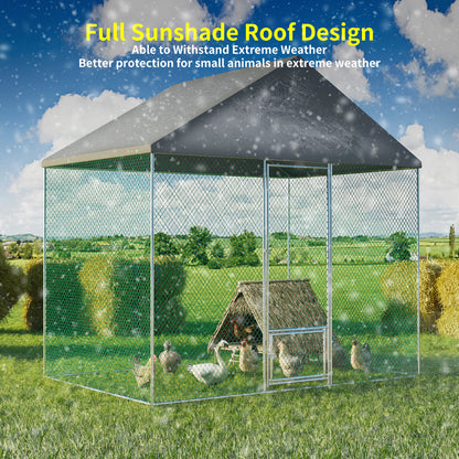 Large Chicken Coop Cage: Jumbo Large Galvanized Metal Chicken Coop Poultry Run Cage with Full Cover, High Walk-in Enclosure, Use for Outdoor Backyard