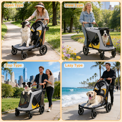 Dog Stroller for Medium Dogs up to 42kg, One Click Folding Pet Stroller with Zipper Door, Breathable Mesh, EVA 360° Wheels, Storage Bag, Brak