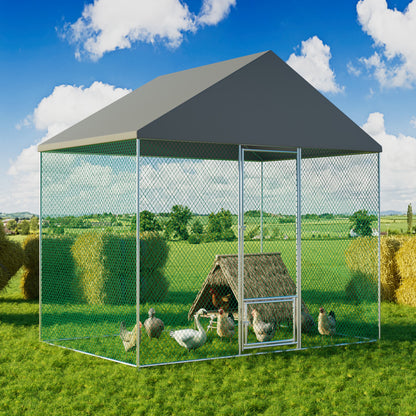 Large Chicken Coop Cage: Jumbo Large Galvanized Metal Chicken Coop Poultry Run Cage with Full Cover, High Walk-in Enclosure, Use for Outdoor Backyard