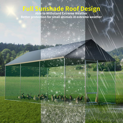 Large Chicken Coop Cage: Jumbo Large Galvanized Metal Chicken Coop Poultry Run Cage with Full Cover, High Walk-in Enclosure, Use for Outdoor Backyard