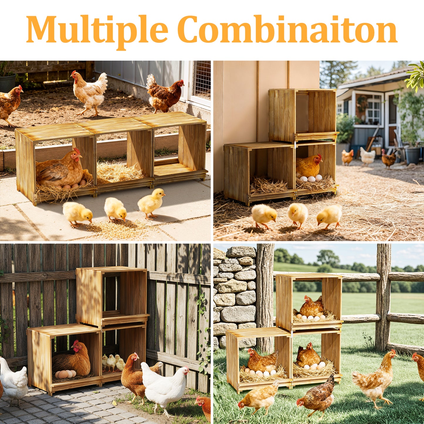 Nesting Boxes for Chickens: 3-Compartment Pine Wood Chicken Nesting Box Poultry Farms for Eggs Laying, Preventing Egg Falls