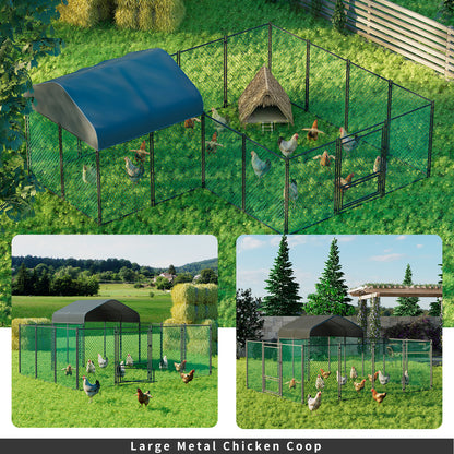 Walk-in Poultry Chicken Coop,Duck Goose Fence with Waterproof and UV Cover,Large Metal Hen House for Outdoor,Farm 12.9x10.2x5.1ft