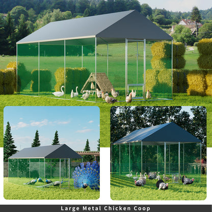 Large Chicken Coop Cage: Jumbo Large Galvanized Metal Chicken Coop Poultry Run Cage with Full Cover, High Walk-in Enclosure, Use for Outdoor Backyard