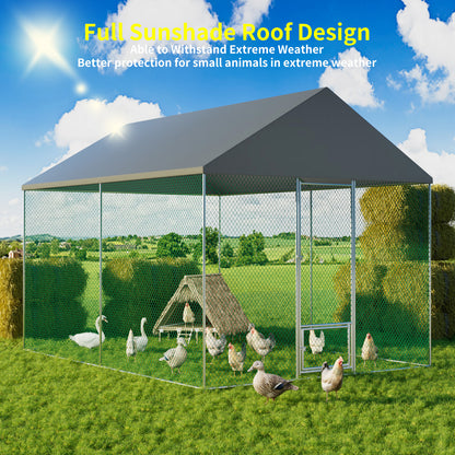 Large Chicken Coop Cage: Jumbo Large Galvanized Metal Chicken Coop Poultry Run Cage with Full Cover, High Walk-in Enclosure, Use for Outdoor Backyard