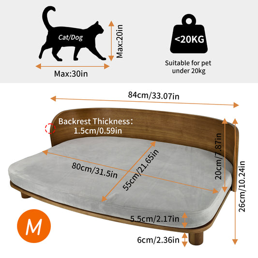 Wooden Cat Furniture Elevated Pet Stool Bed with Cozy Pad for Indoor Animals