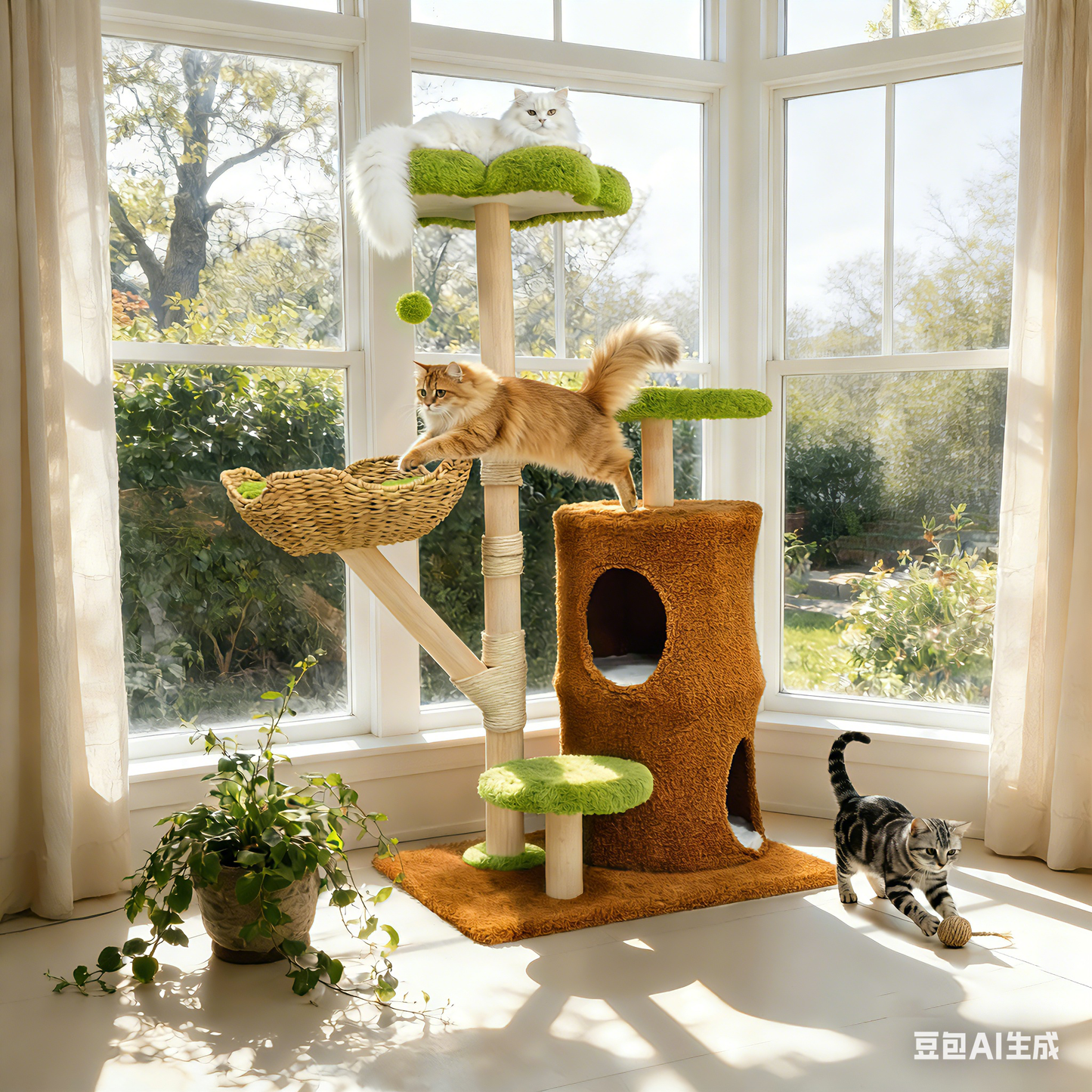 Multi-Level Cat Tower: 55.91-Inch Tall Cat Tower for Indoor Cat, Kitten Play Center with Scratching Posts, Top Perches, Hideaways, Vivid Green