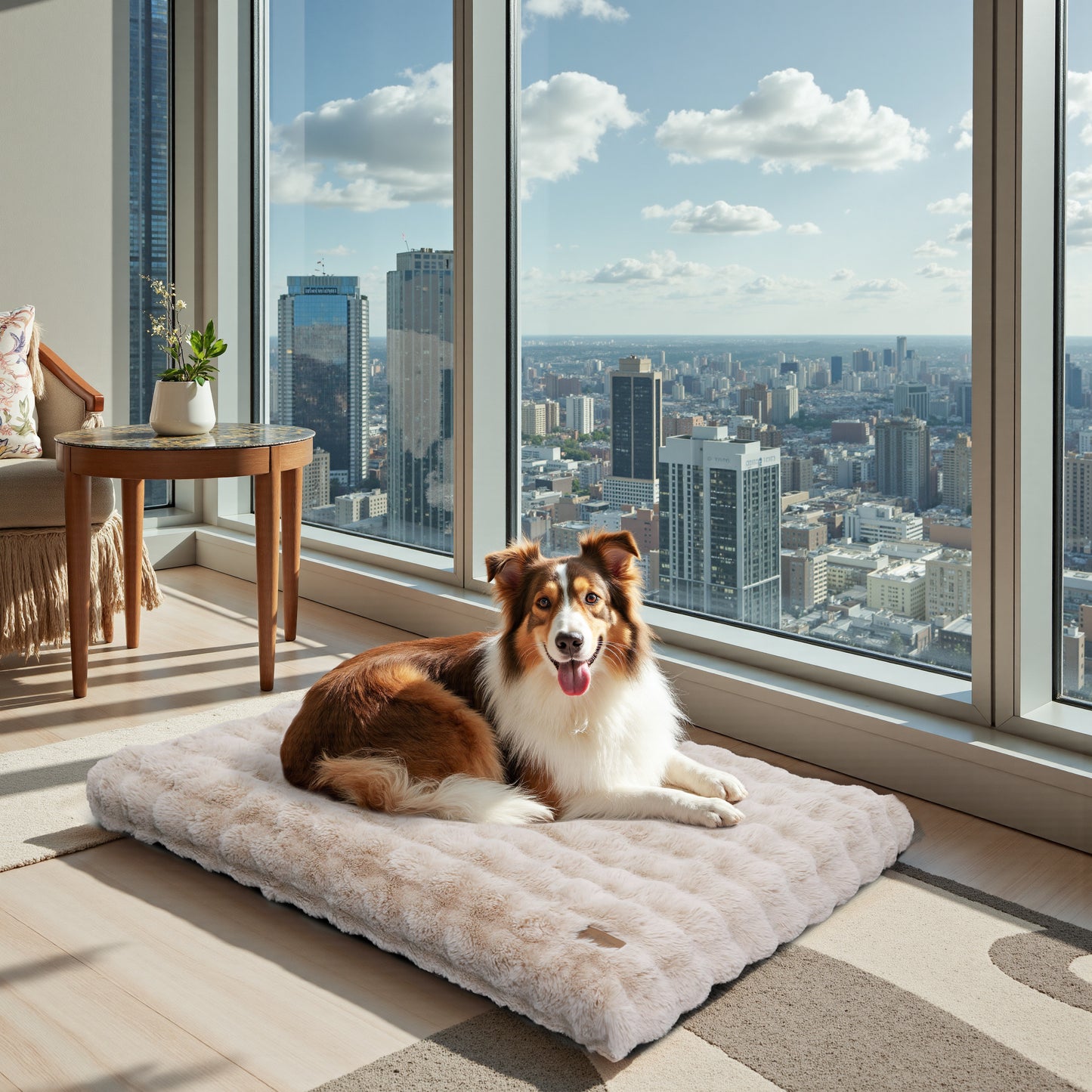 2025 Fluffy Dog Cat Bed: Deluxe Plush Dog Bed with Supportive Base Comfort Pet Sleeping Mat Crate Bed with Removable Cover for Different Sizes Dogs Breeds