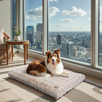 2025 Fluffy Dog Cat Bed: Deluxe Plush Dog Bed with Supportive Base Comfort Pet Sleeping Mat Crate Bed with Removable Cover for Different Sizes Dogs Breeds