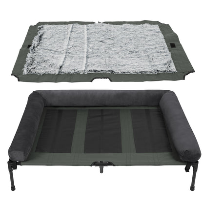 Elevated Dog Bed with Detachable Plush Bolster Outdoor Summer Cooling Raised Dogs Pet Lounger Bed Mesh Cot Bedding
