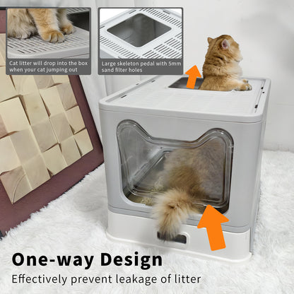 Stainless Steel Cat Litter Box w/ Scoop Enclosed Drawer Litter Box Odorless Gray