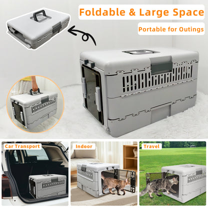 Portable Plastic Cat Kitten Travel Carrier Pet Carry Crate Collapsible Design