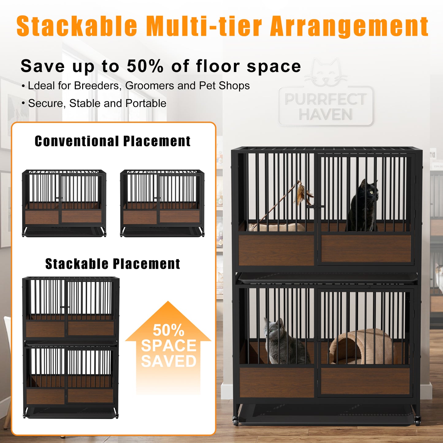 Pet Breeding Whelping Cage for Cats & Small Dogs, Metal Birthing and Recovery Crate, Isolation Kennel for Postpartum Care, Durable Iron Frame, Modern Minimalist Design