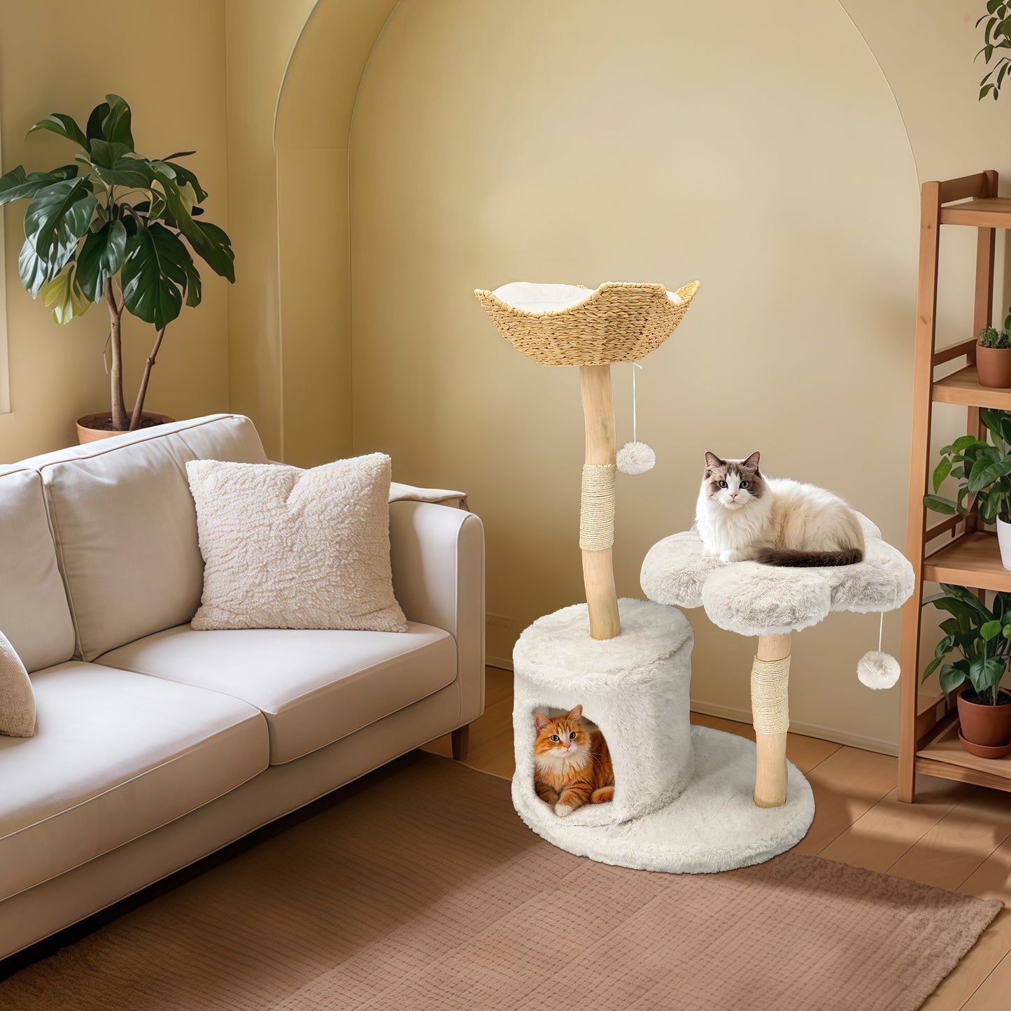 Cat Tree Tower for Indoor Cat Scratching Post Activity Tree Cat Condo Plush Cave