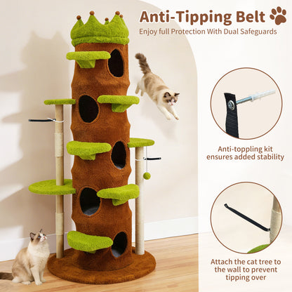 Large Cat Tree 73 Inch Modern Tall Cat Tree Tower, Tree Trunk Cat Condo with Multi-Level Platforms, Wooden Cat Tree for Indoor Multiple Cats and Kittens