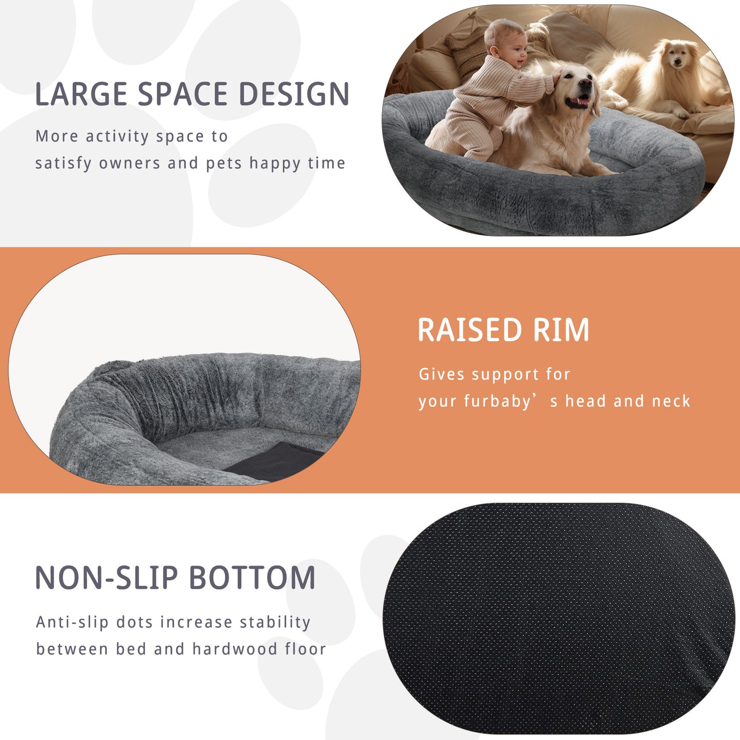 Giant Oval Dog Bed Extra Large Dog Bed for You and Pets Warm Sleeping Bed Grey