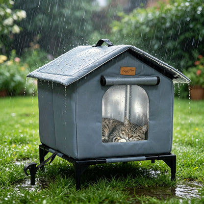 Outdoor Elevated Cat House Waterproof Shelter for Stray Cats Yard Cat Shelter