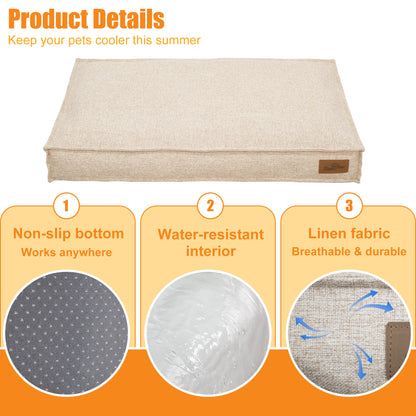 Soft Linen Dog Bed with Removable Washable Cover, Flat Pet Bed Mat for Crate, Shredded Foam Filled Puppy Pad with Non-Slip Bottom