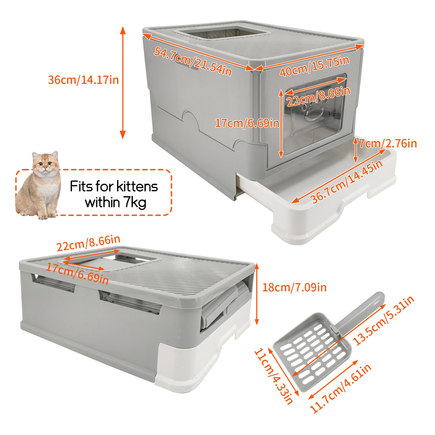 Cat Litter Box Front Entry Top Exit Toilet Boxes Litter Tray with Litter Scoop