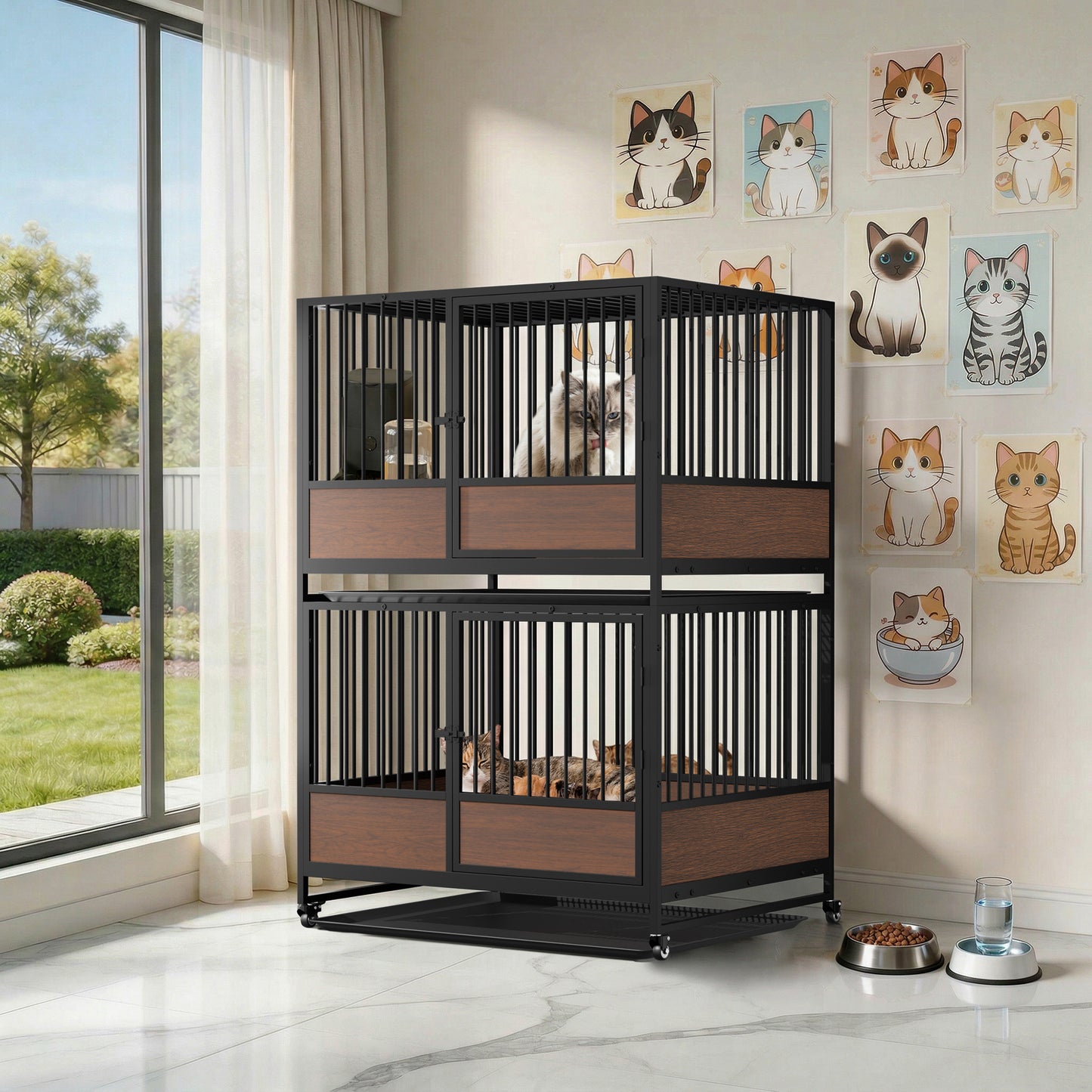 Pet Breeding Whelping Cage for Cats & Small Dogs, Metal Birthing and Recovery Crate, Isolation Kennel for Postpartum Care, Durable Iron Frame, Modern Minimalist Design