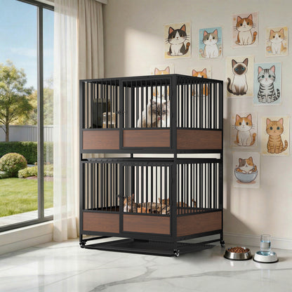 Pet Breeding Whelping Cage for Cats & Small Dogs, Metal Birthing and Recovery Crate, Isolation Kennel for Postpartum Care, Durable Iron Frame, Modern Minimalist Design
