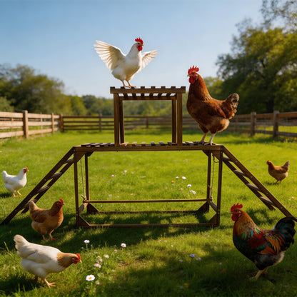 Chicken Perches Swing: Chicken Roosting Bars Wooden Chicken Climbing Frame with Swing & Ladder, Activity Play Toys for 8-10 Chickens, for Birds