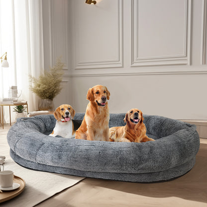 Giant Oval Dog Bed Extra Large Dog Bed for You and Pets Warm Sleeping Bed Grey