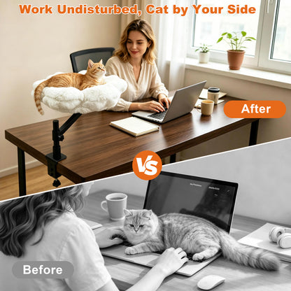 Cat Desk Bed: Elevated Desk Mount Cat Bed with Clamp-on, 360°&nbsp;Rotating &amp; Height Adjustable Support Clamp, Padded Soft Flower Shaped Nest Bed for Kittens