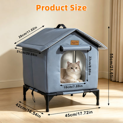 Outdoor Elevated Cat House Waterproof Shelter for Stray Cats Yard Cat Shelter