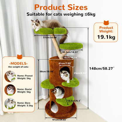 2025 Multi-Level Cat Tree, Large Cat Tower with Sturdy Wooden Frame, Sisal Rope Scratching Post, Modern Cat Condo for Indoor Cats